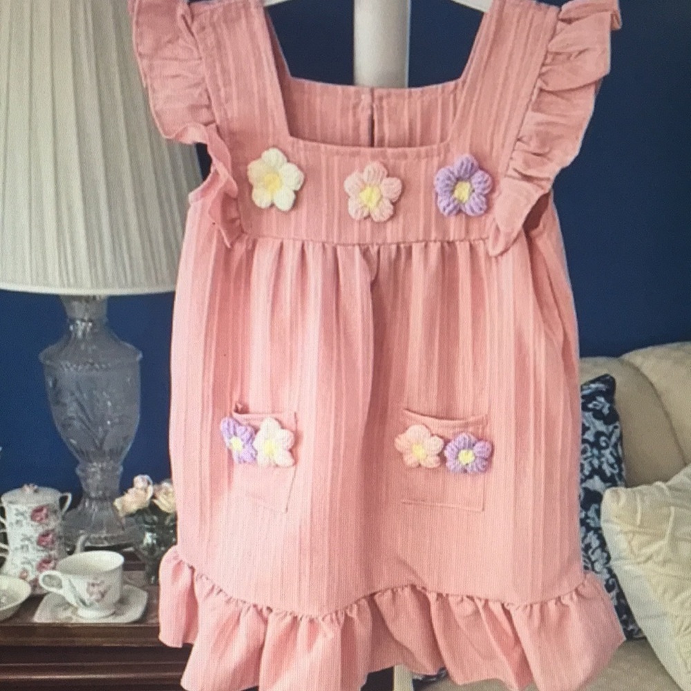 Pink Ruffled Dress with Floral Accents